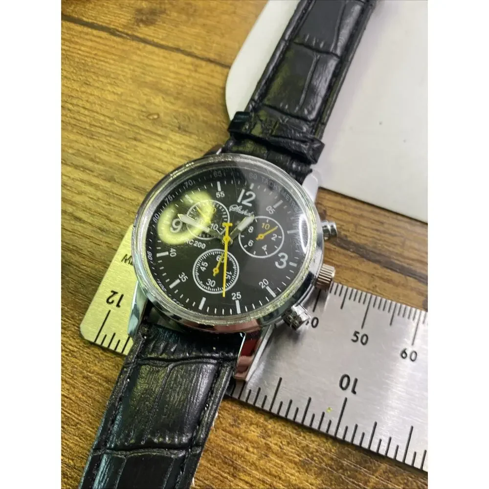 Mens Silver Black Band Watch Works New Battery